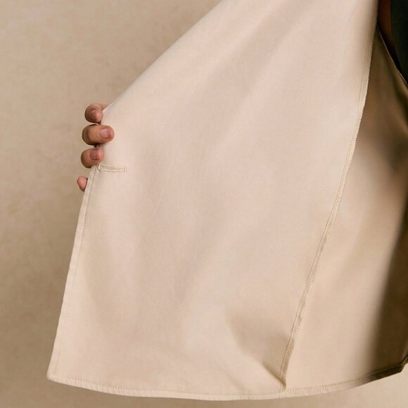 Beige Casual Women's Stand Collar Long Sleeve Trench Coat - Picture 8 of 8